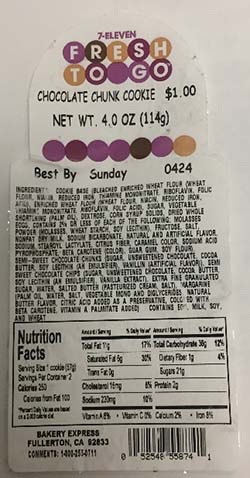 Bakery Express of Southern California Issues Allergy Alert on Undeclared Peanut in 7-Eleven Fresh To Go Cookies